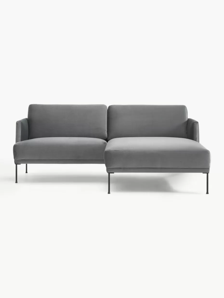 Sofas | Sofaserien-Westwing Collection Kleines Samt-Ecksofa Fluente Samt Dunkelgrau