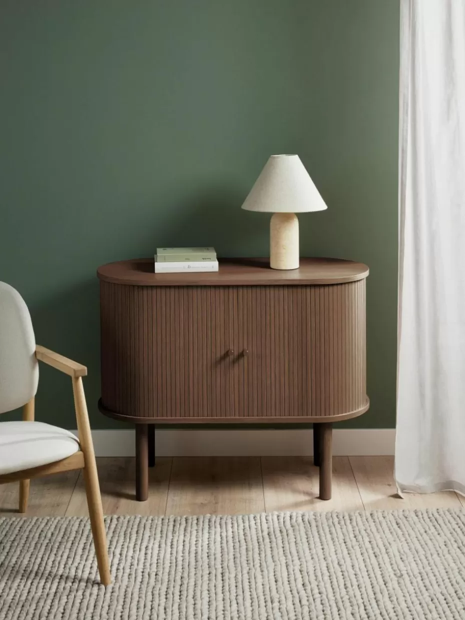 Kommoden & Sideboards | Schuhschränke & Schuhregale-Westwing Collection Kleines Sideboard Calary mit geriffelter Front Eichenholz, dunkelbraun lackiert