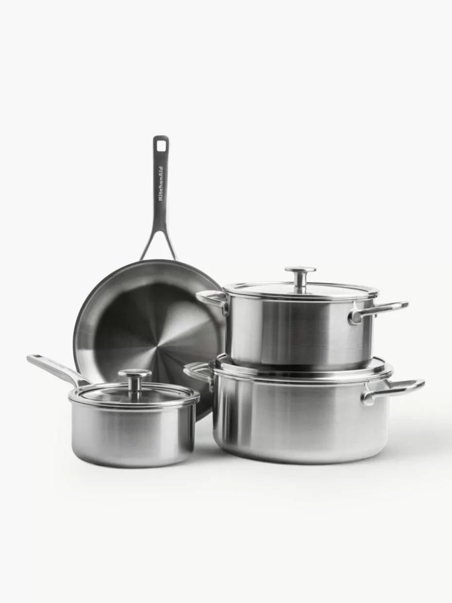 Töpfe-KitchenAid Koch-Set mit 3 Schichtböden, 7-tlg. Silberfarben