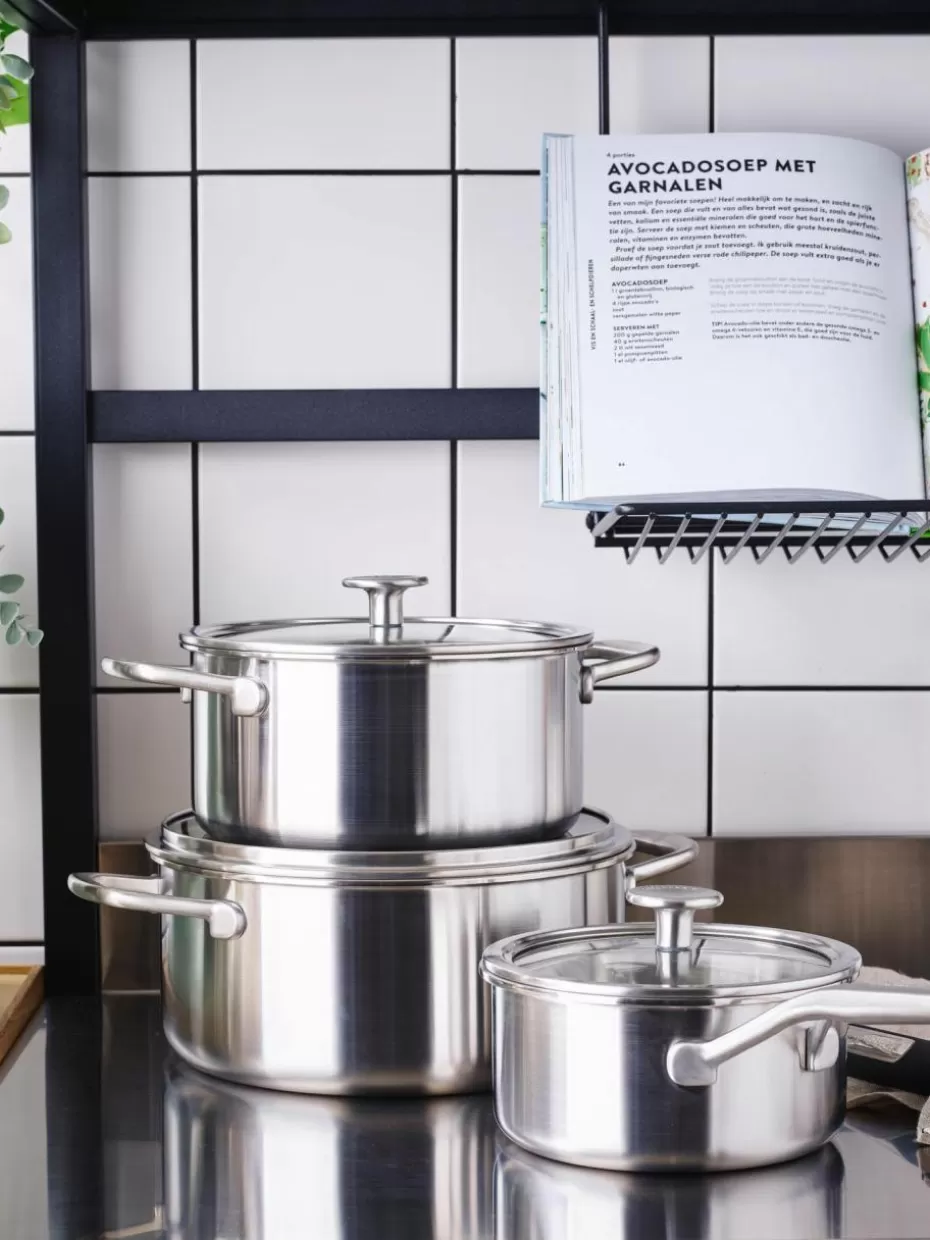 Töpfe-KitchenAid Koch-Set mit 3 Schichtböden, 7-tlg. Silberfarben