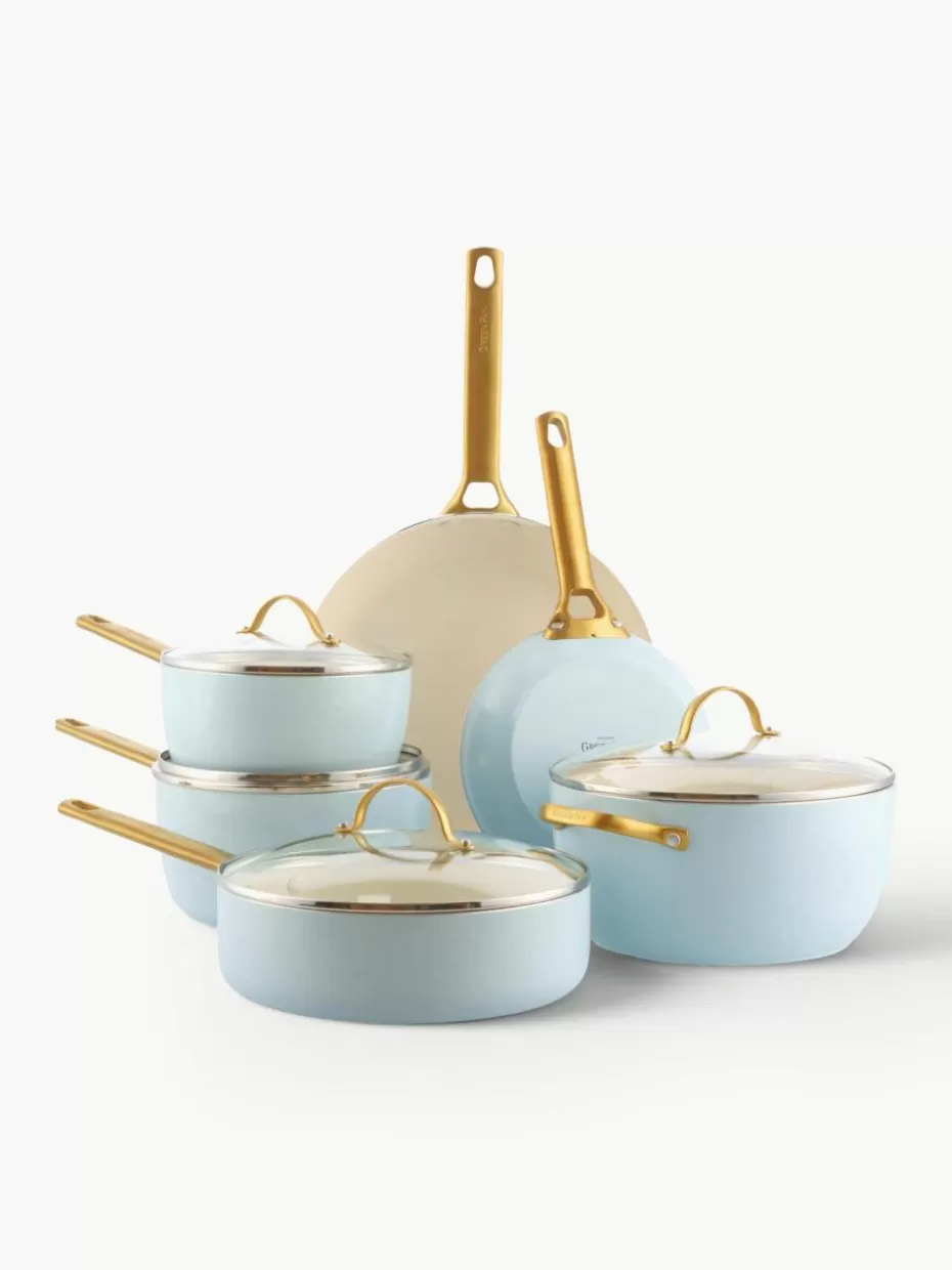 Töpfe-GreenPan Koch-Set Padova mit Antihaftbeschichtung, 10-tlg. Hellblau, Cremeweiß, Goldfarben