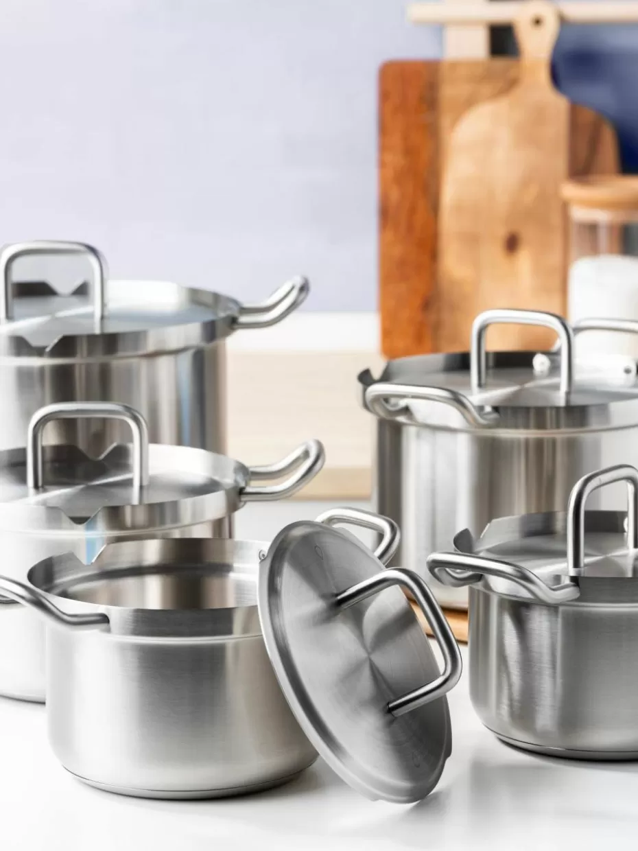Töpfe-BK Koch-Set Q-Linair aus Edelstahl, 5-tlg. Silberfarben