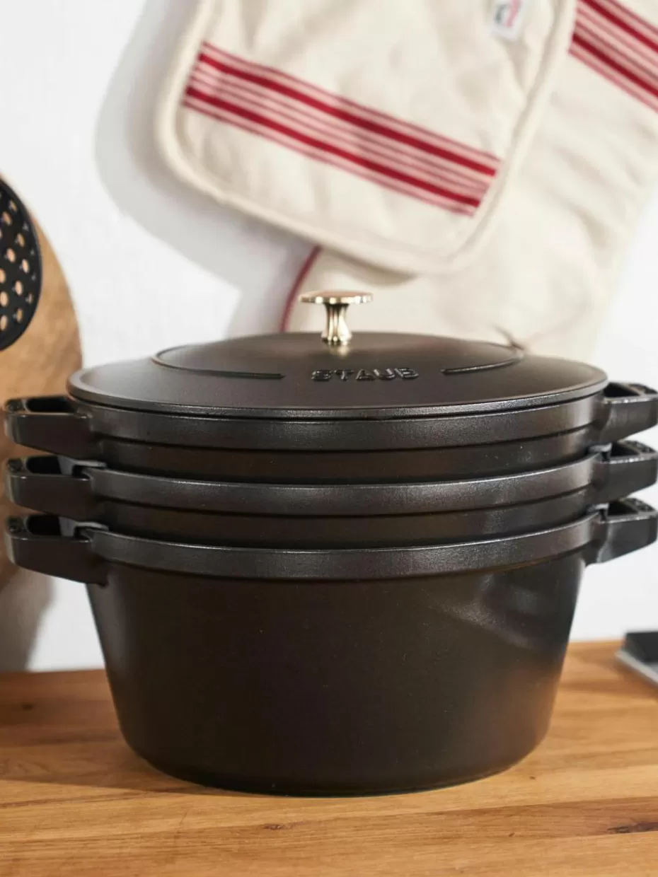 Töpfe-Staub Kochtöpfe La Cocotte aus Gusseisen, 3er-Set Schwarz, matt