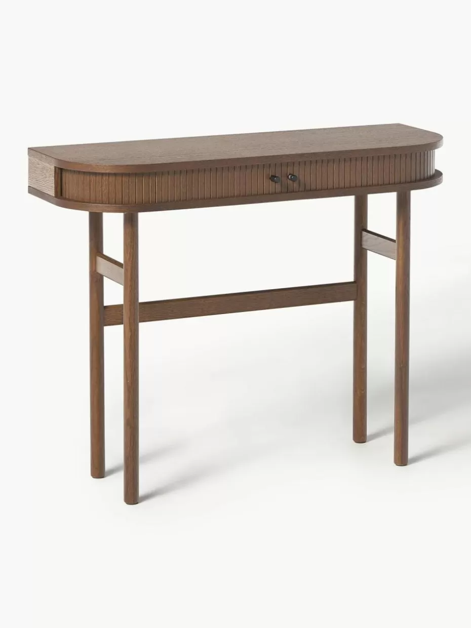 Konsolen | Konsolen-Westwing Collection Konsole Calary mit geriffelter Front Eichenholz, dunkelbraun lackiert