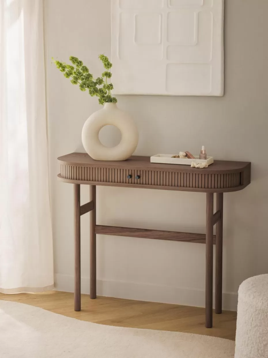 Konsolen | Konsolen-Westwing Collection Konsole Calary mit geriffelter Front Eichenholz, dunkelbraun lackiert