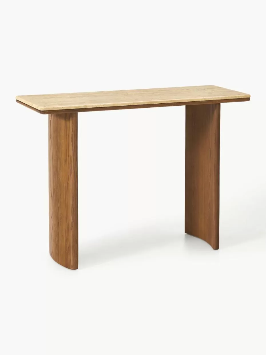 Konsolen-Westwing Collection Konsole Chandler aus Eichenholz mit Travertinplatte