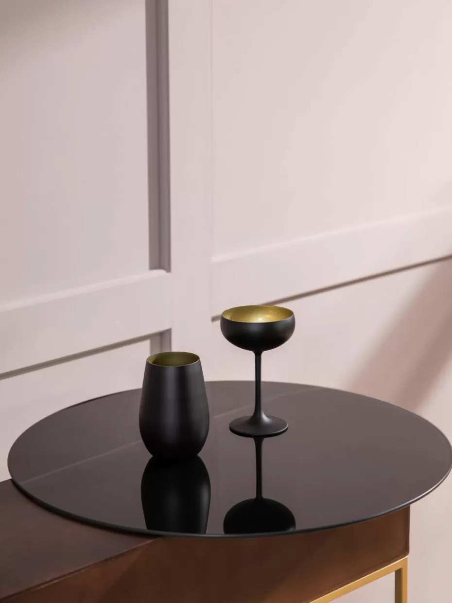 Champagner- & Sektgläser-Stölzle Lausitz Kristall-Champagnerschalen Elements, 6 Stück Schwarz, Goldfarben