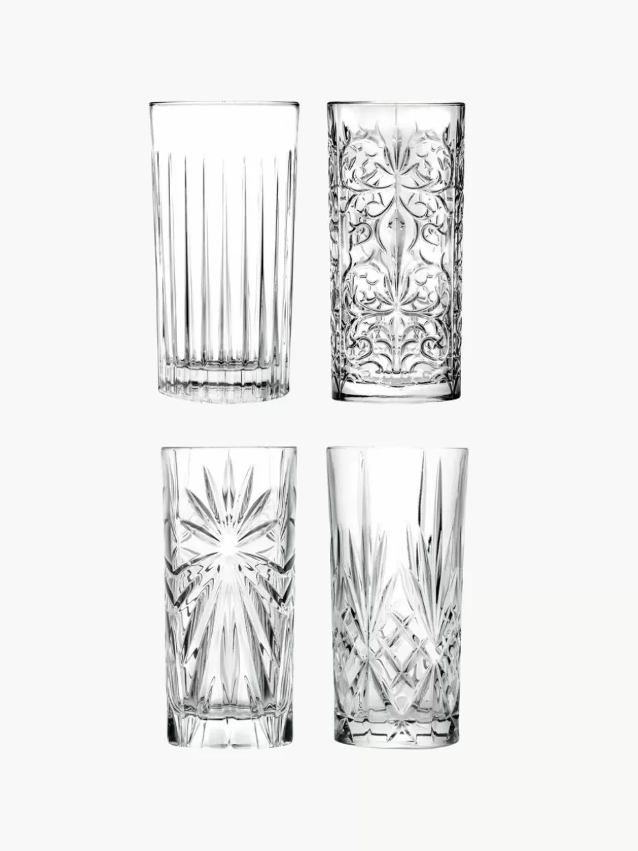 Bargläser | Wassergläser-RCR Kristall-Longdrinkgläser Bichiera mit Relief, 4er-Set
