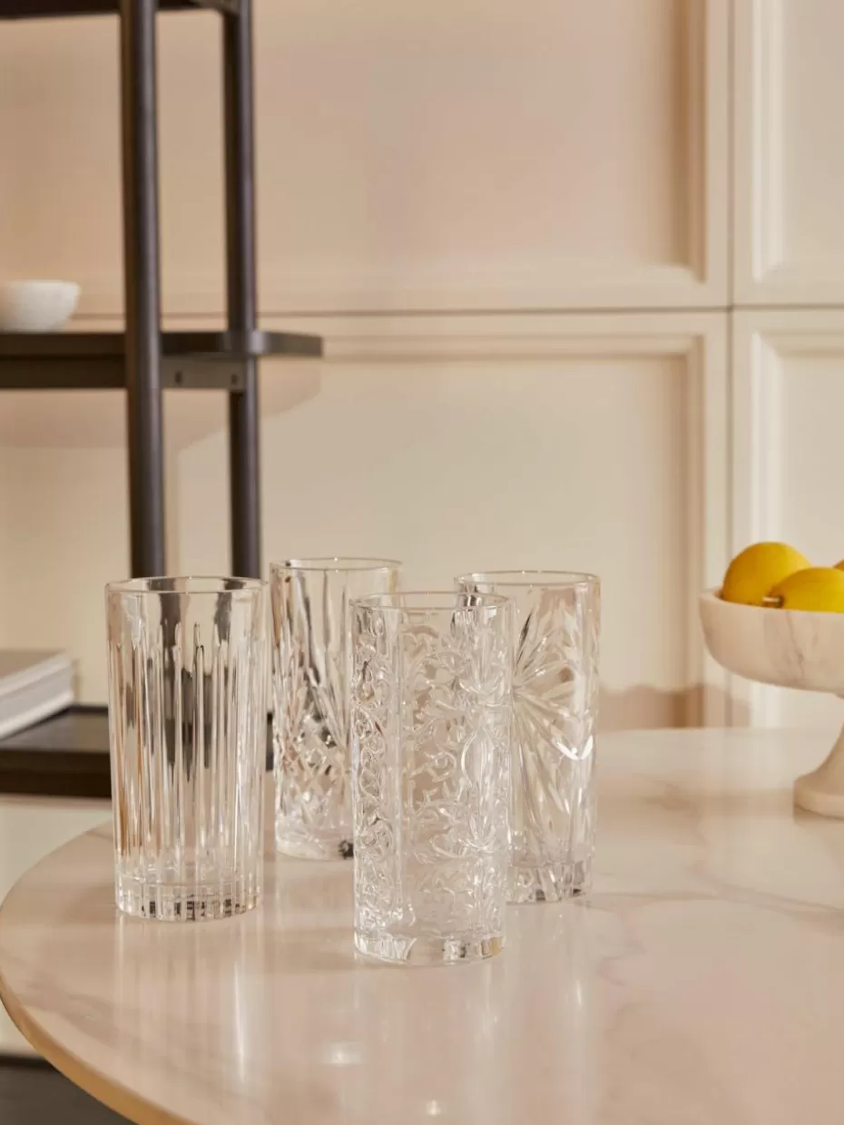 Bargläser | Wassergläser-RCR Kristall-Longdrinkgläser Bichiera mit Relief, 4er-Set
