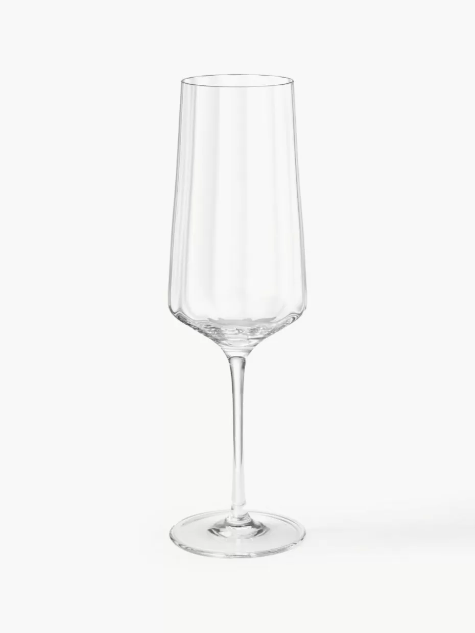 Champagner- & Sektgläser-Georg Jensen Kristall-Sektgläser Bernadotte mit Rillenstruktur, 6 Stück