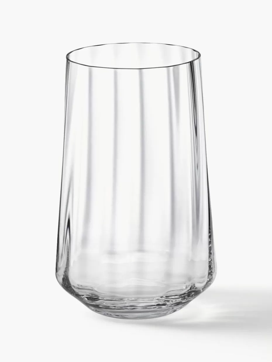 Wassergläser-Georg Jensen Kristall-Wassergläser Bernadotte mit Rillenstruktur, 6 Stück