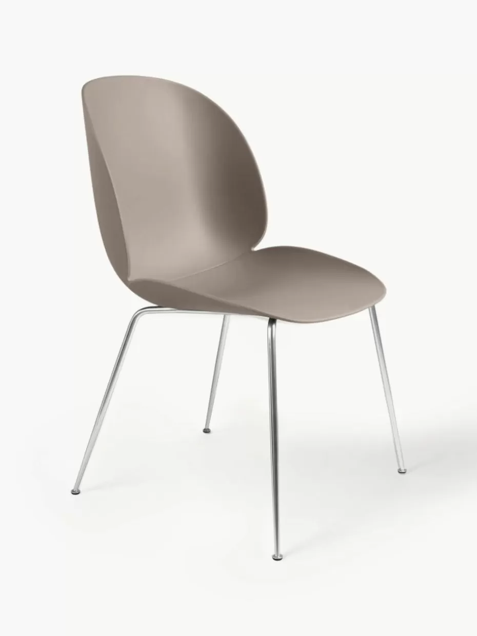 Stühle-GUBI Kunststoffstuhl Beetle Nougat, Silberfarben glänzend