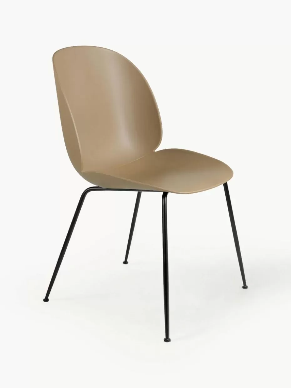 Stühle-GUBI Kunststoffstuhl Beetle Beige, Schwarz matt