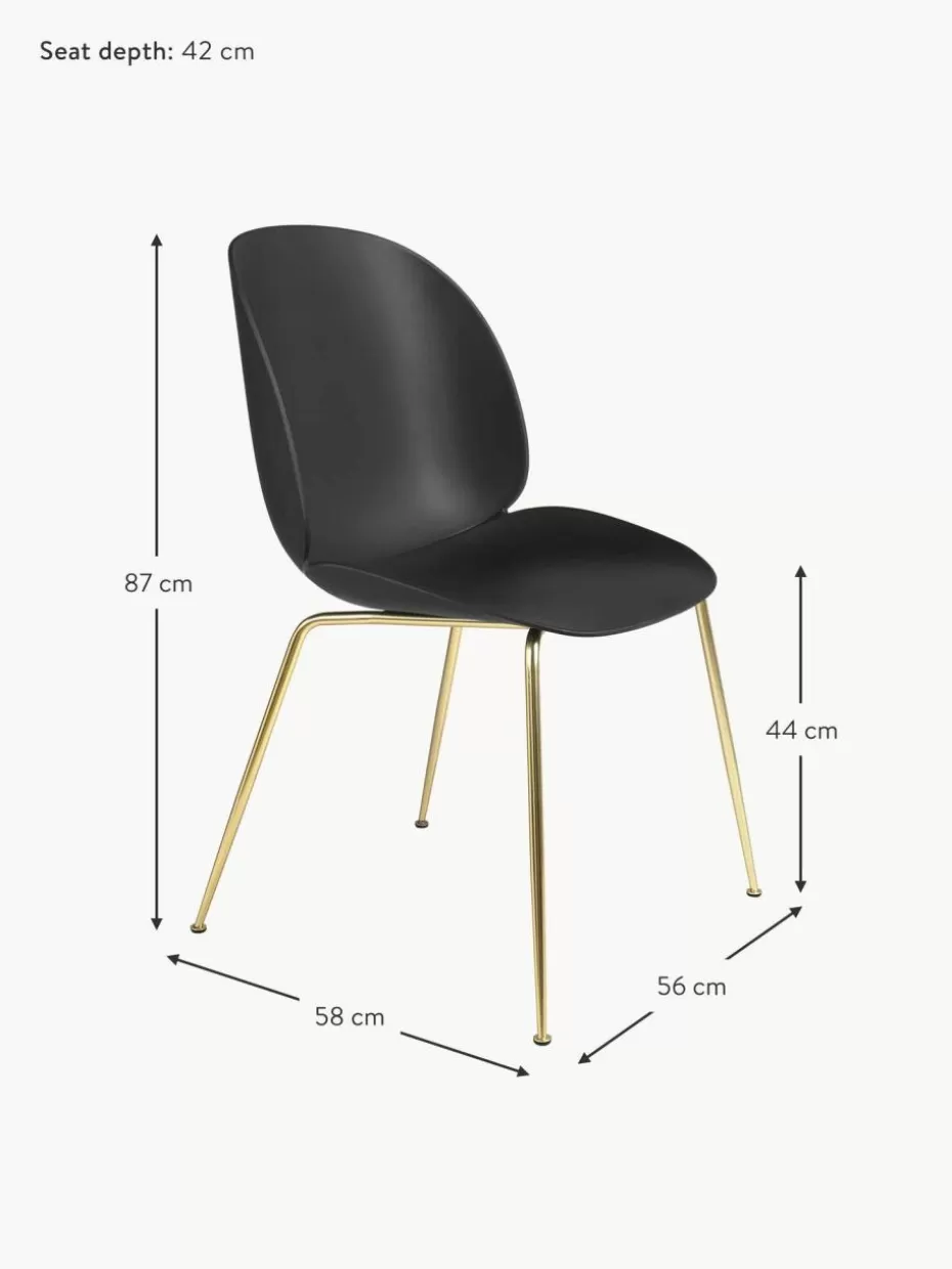 Stühle-GUBI Kunststoffstuhl Beetle Schwarz, Goldfarben glänzend