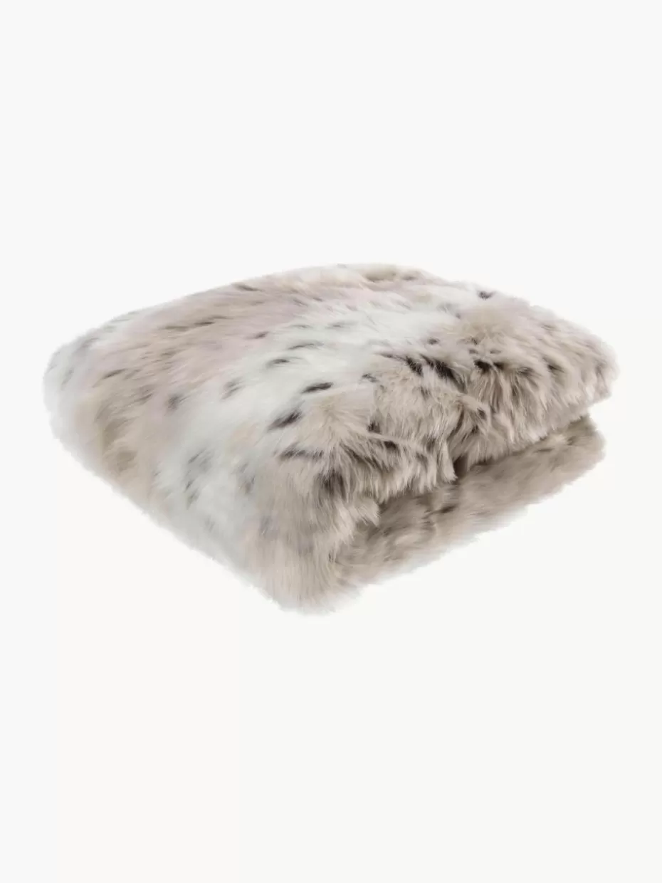 Weihnachtliche Decken & Plaids | Decken & Plaids-Magma Kuscheldecke Skins aus Kunstfell in Schneeleoparden-Optik Beigetöne