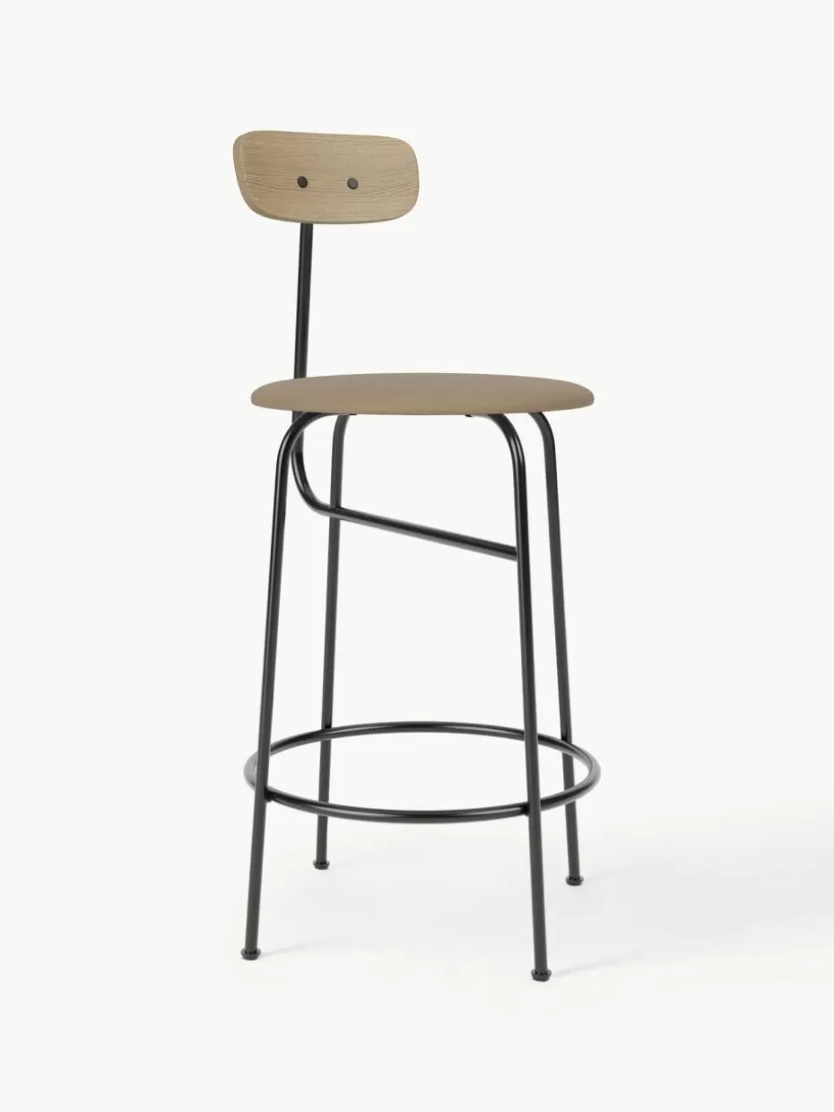 Barhocker-Audo Copenhagen Leder-Barstuhl Afteroom mit Metall-Gestell Leder Beige, Holz, Schwarz