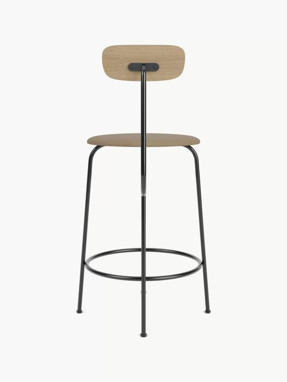 Barhocker-Audo Copenhagen Leder-Barstuhl Afteroom mit Metall-Gestell Leder Beige, Holz, Schwarz