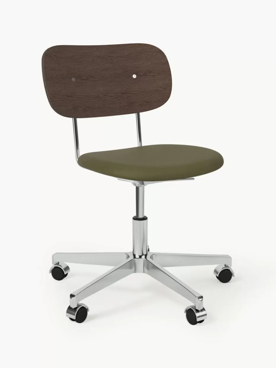 Schreibtischstühle-Audo Copenhagen Leder-Schreibtischstuhl Co, höhenverstellbar Leder Olivgrün, dunkles Holz, Silberfarben