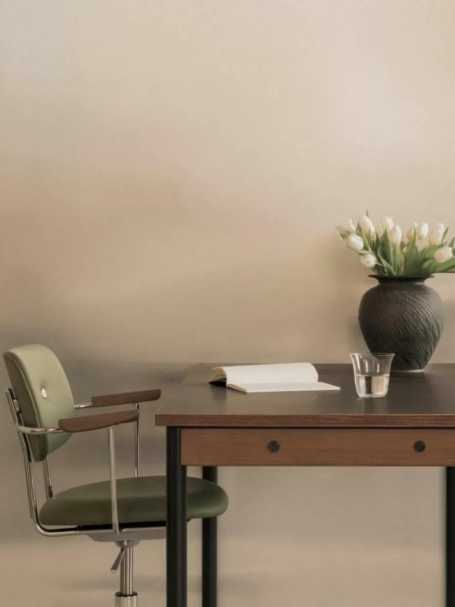 Schreibtischstühle-Audo Copenhagen Leder-Schreibtischstuhl Co, höhenverstellbar Leder Olivgrün, Silberfarben