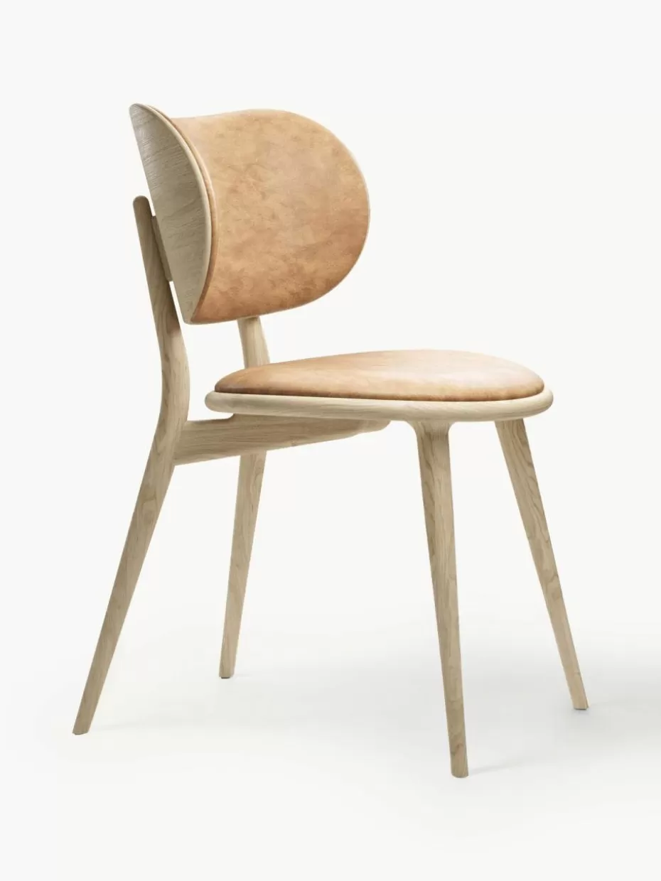 Stühle-Mater Leder-Stuhl Rock mit Holzbeinen, handgefertigt Leder Beige, helles Eichenholz