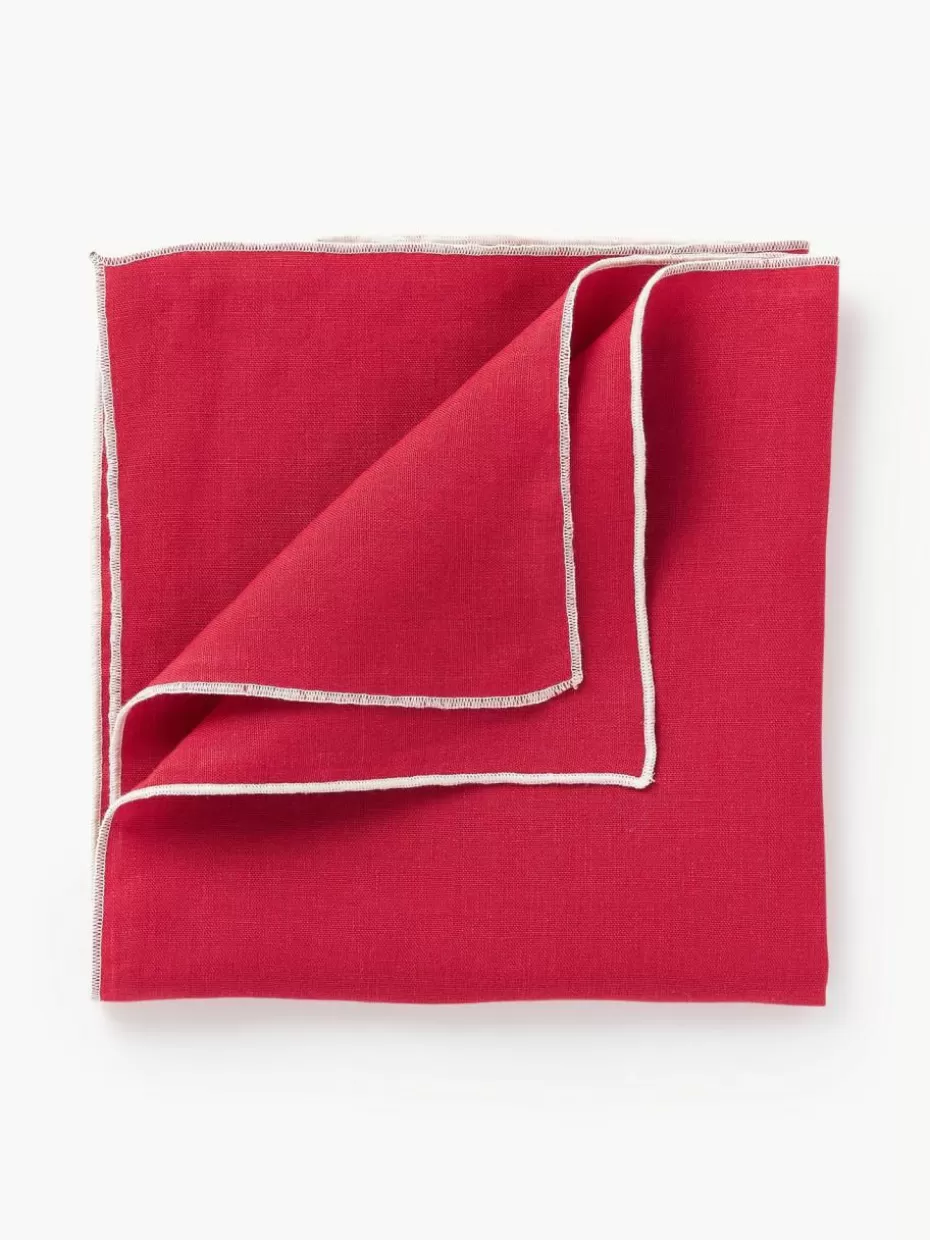 Weihnachtstischwäsche | Glow-Up-Westwing Collection Leinen-Servietten Kennedy mit Umkettelung, 4 Stück Rot, Weiß