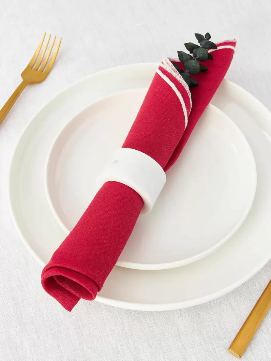Weihnachtstischwäsche | Glow-Up-Westwing Collection Leinen-Servietten Kennedy mit Umkettelung, 4 Stück Rot, Weiß