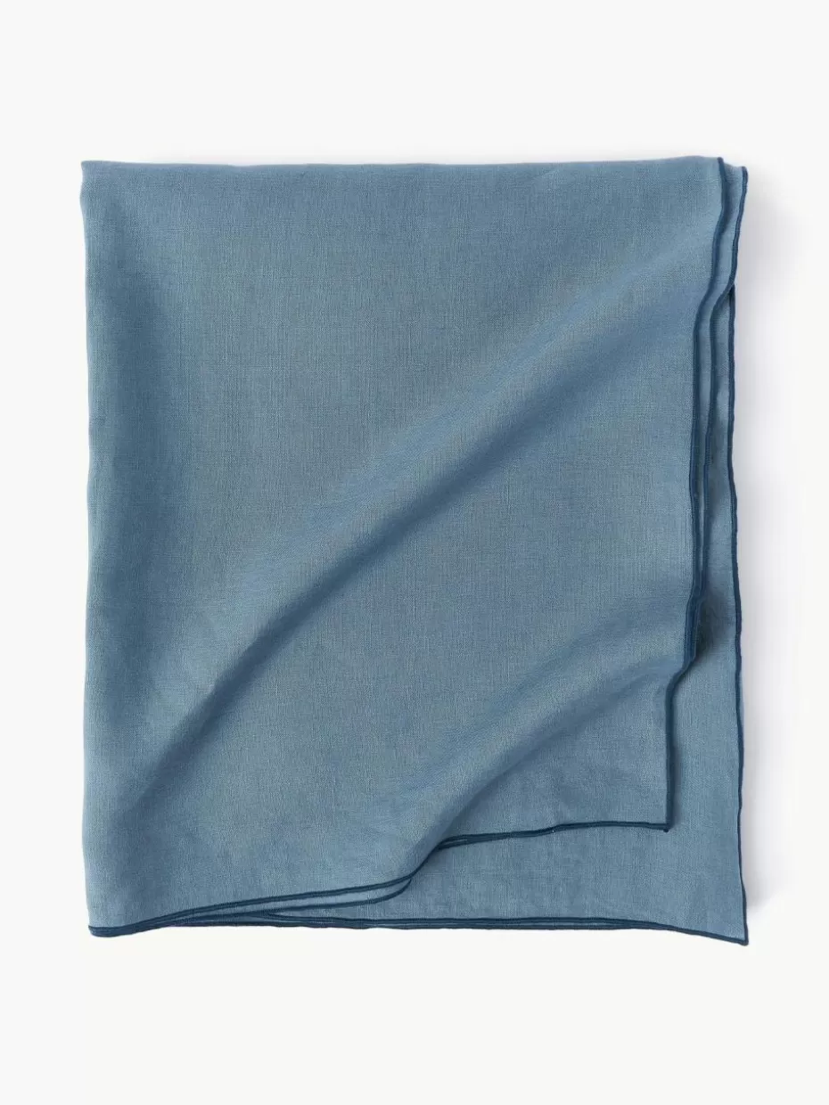 Romantische Details | Tischdecken-Westwing Collection Leinen-Tischdecke Kennedy mit Umkettelung Graublau, Dunkelblau