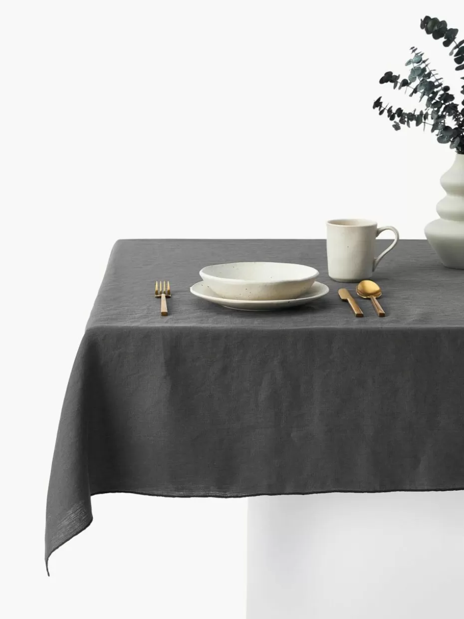 Tischdecken | Tischdecken-Westwing Collection Leinen-Tischdecke Kennedy mit Umkettelung Anthrazit, Schwarz