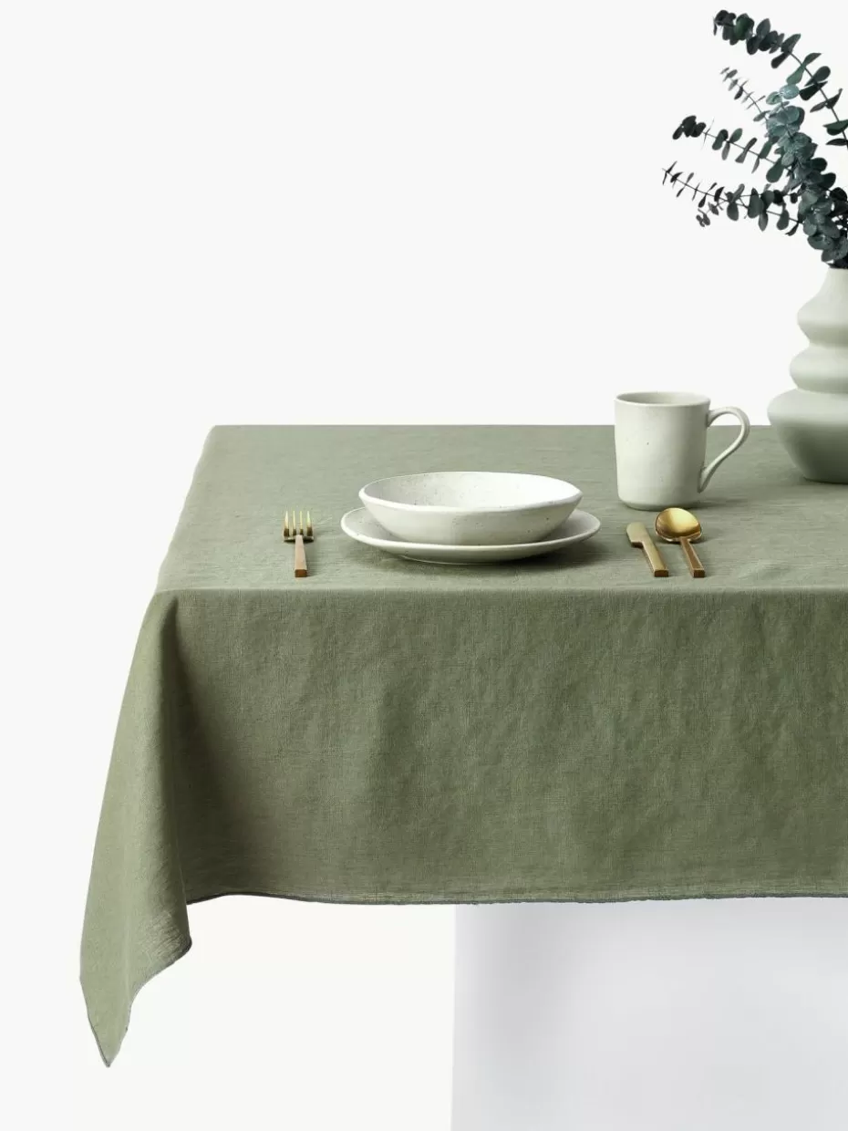 Weihnachtstischwäsche | Tischdecken-Westwing Collection Leinen-Tischdecke Kennedy mit Umkettelung Olivgrün, Salbeigrün