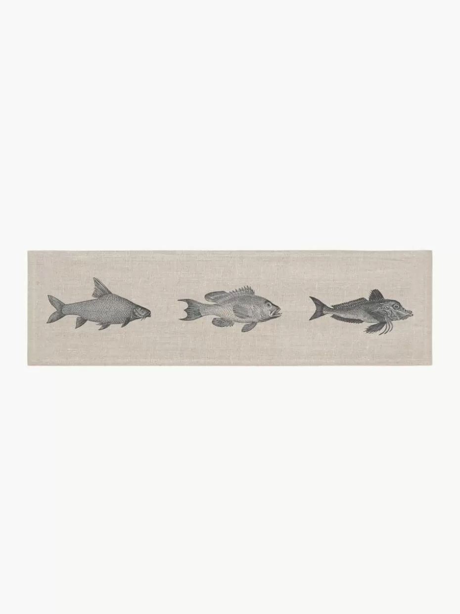 Tischläufer | Tischläufer-Frohstoff Leinen-Tischläufer Fish, handbedruckt
