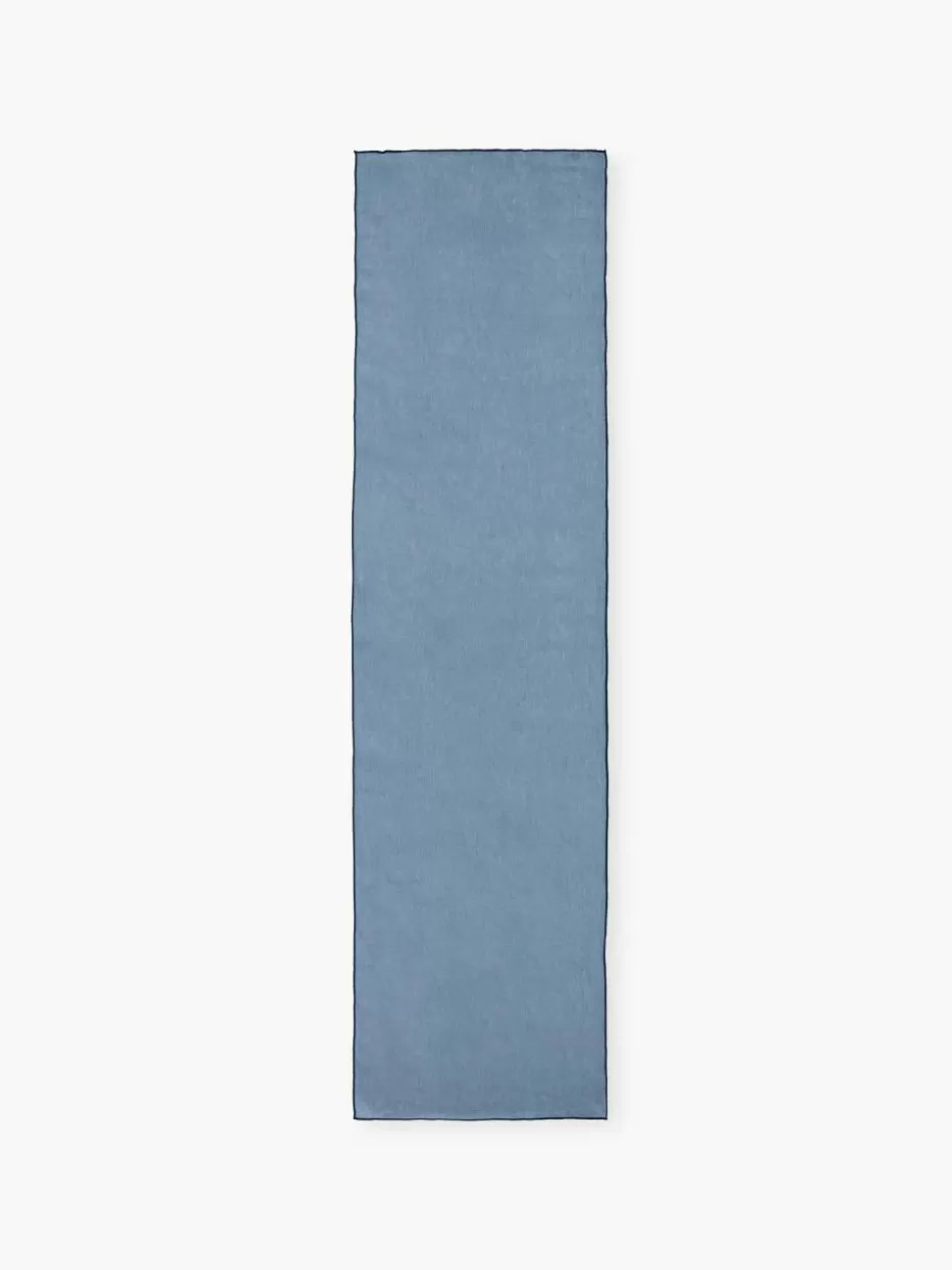 Tischläufer | Tischläufer-Westwing Collection Leinen-Tischläufer Kennedy mit Umkettelung Graublau, Dunkelblau