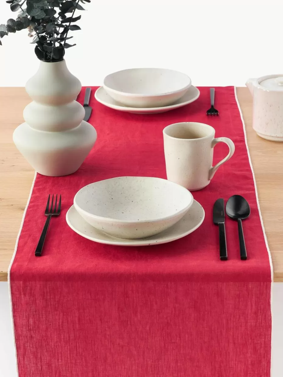 Weihnachtstischwäsche | Tischläufer-Westwing Collection Leinen-Tischläufer Kennedy mit Umkettelung Rot, Weiß