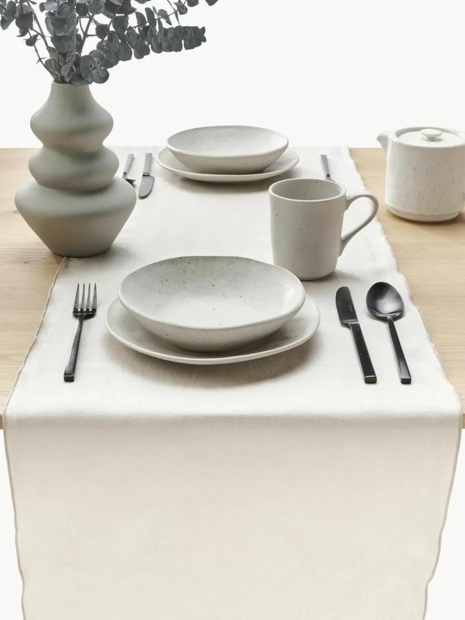 Weihnachtstischwäsche | Tischläufer-Westwing Collection Leinen-Tischläufer Kennedy mit Umkettelung Off White