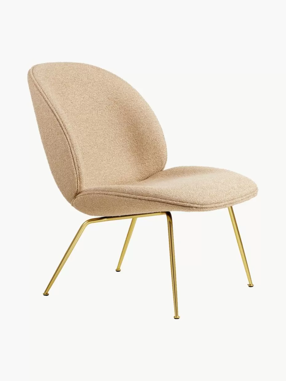 Sessel-GUBI Loungesessel Beetle Webstoff Beige, Goldfarben glänzend