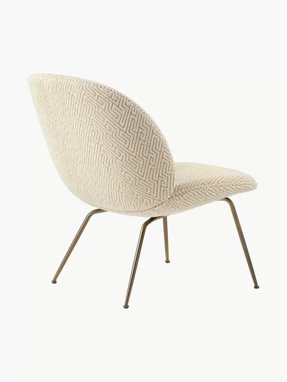 Sessel-GUBI Loungesessel Beetle Webstoff Hellbeige, Goldfarben mit Antik-Finish