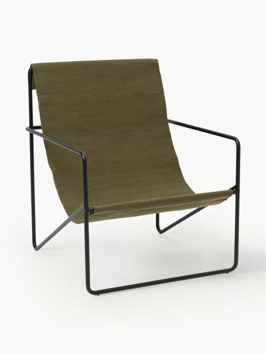 Sessel-ferm LIVING Loungesessel Desert Webstoff Olivgrün, Schwarz