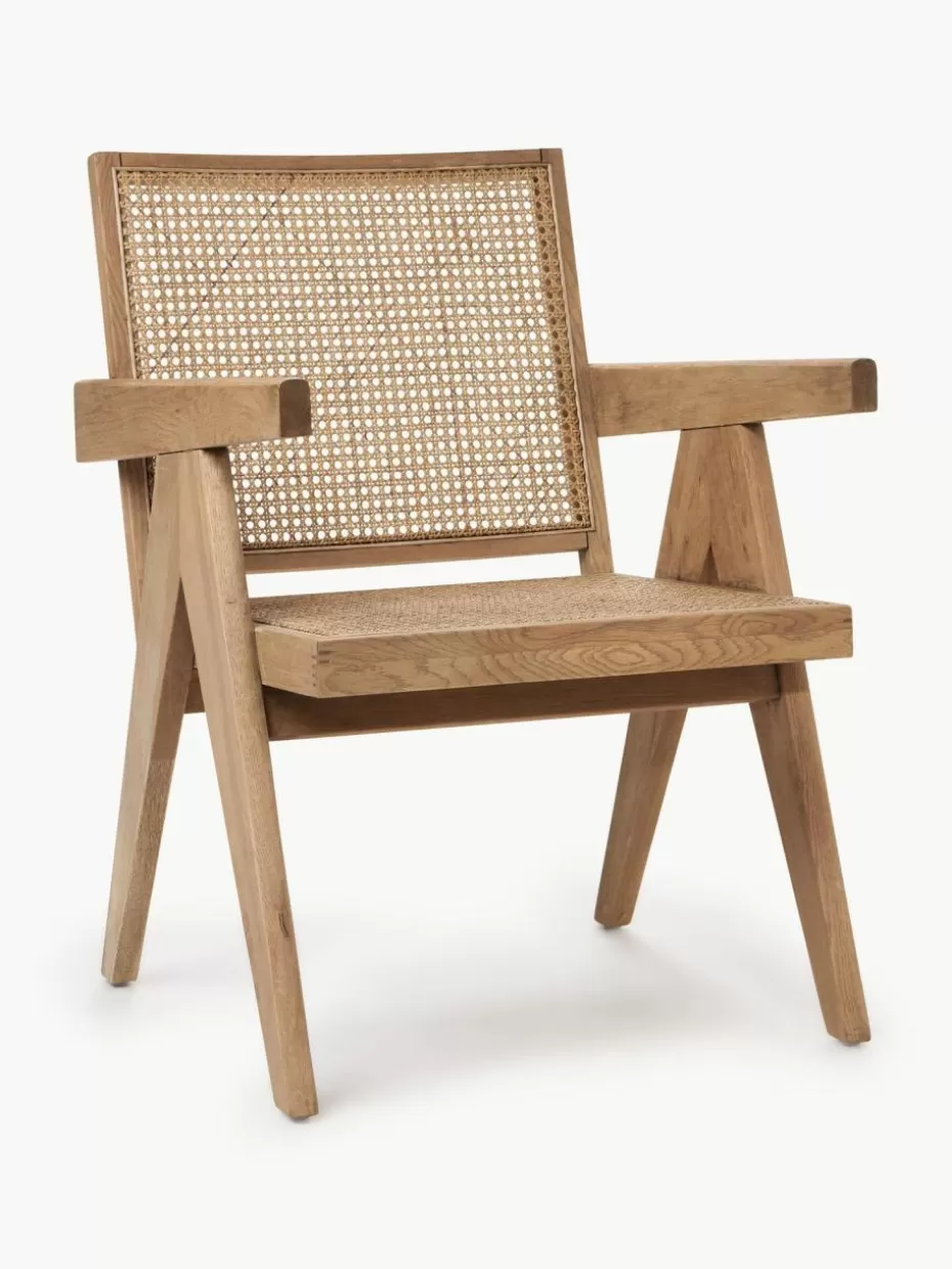 Sessel-Westwing Collection Loungesessel Sissi mit Wiener Geflecht Helles Eichenholz, Hellbeige