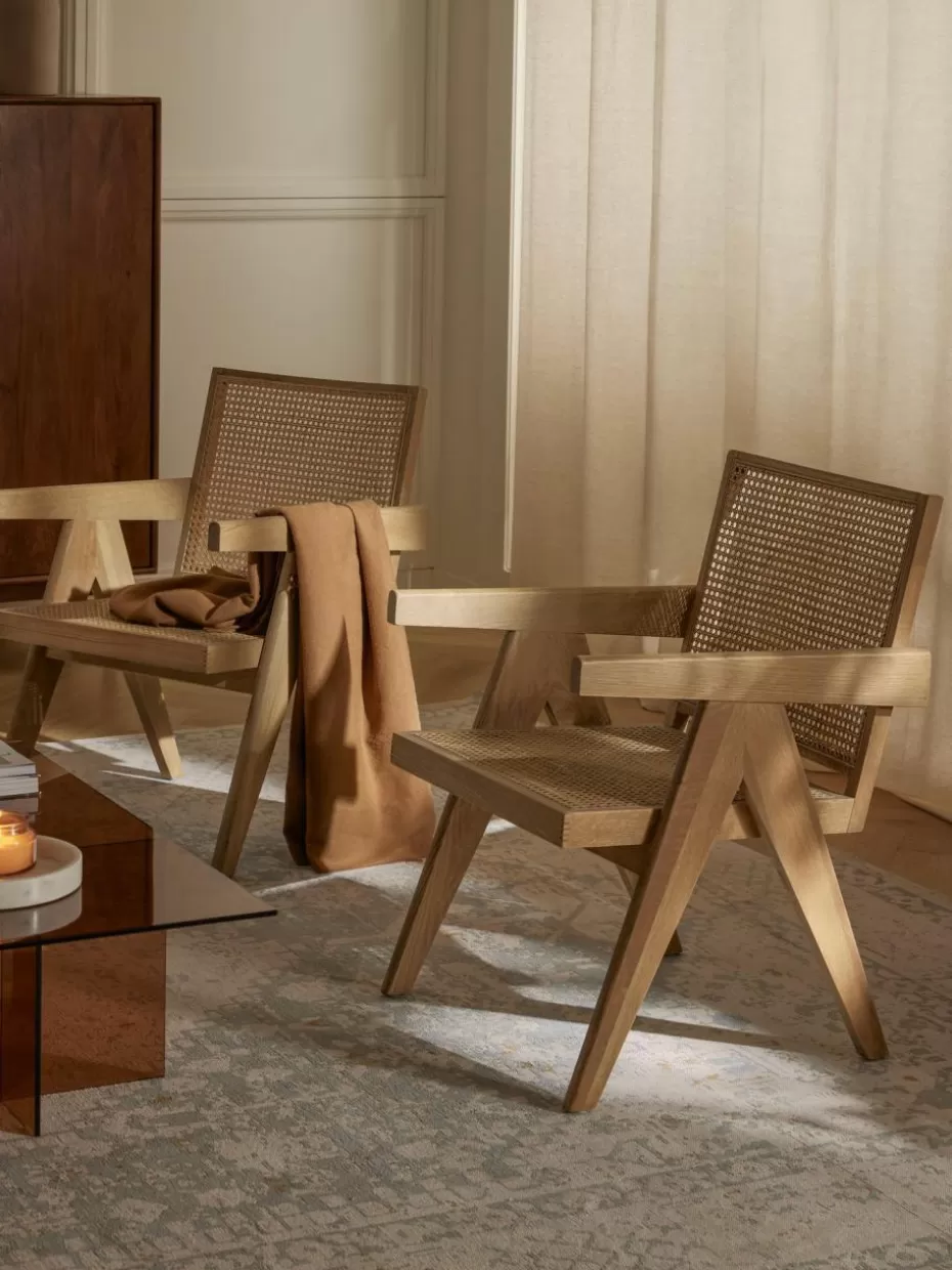 Sessel-Westwing Collection Loungesessel Sissi mit Wiener Geflecht Helles Eichenholz, Hellbeige