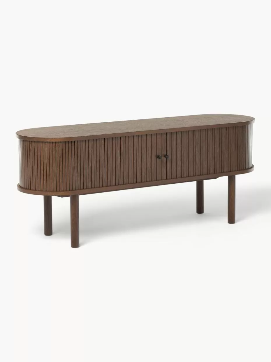 Kommoden & Sideboards-Westwing Collection Lowboard Calary mit geriffelter Front Eichenholz, dunkelbraun lackiert