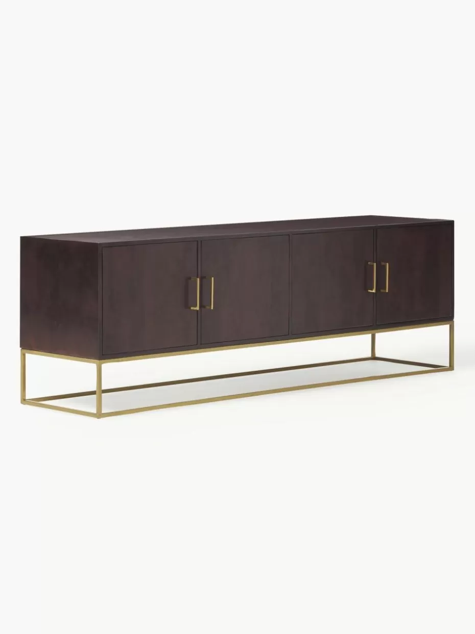 Kommoden & Sideboards-Westwing Collection Lowboard Lyle aus Mangoholz Dunkles Mangoholz, Goldfarben