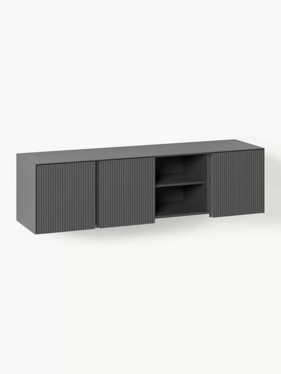 Kommoden & Sideboards-Westwing Collection Lowboard Shea mit geriffelter Front Dunkelgrau