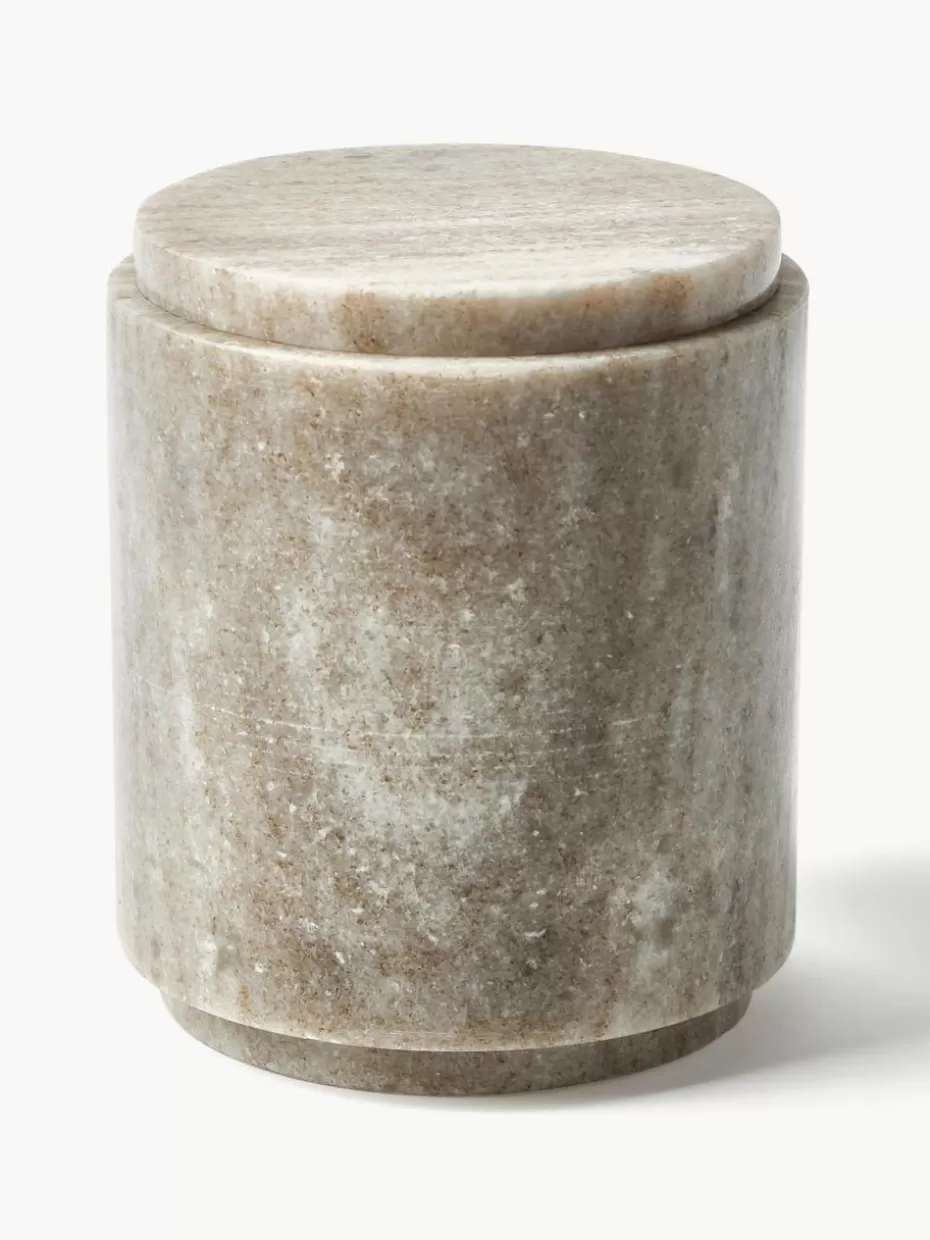 Dosen & Schmuckkästchen | Badaufbewahrung-Westwing Collection Marmor-Aufbewahrungsdose Simba, H 14 cm Beige, marmoriert