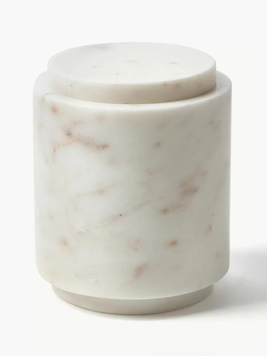 Dosen & Schmuckkästchen | Badaufbewahrung-Westwing Collection Marmor-Aufbewahrungsdose Simba, H 14 cm Weiß, marmoriert