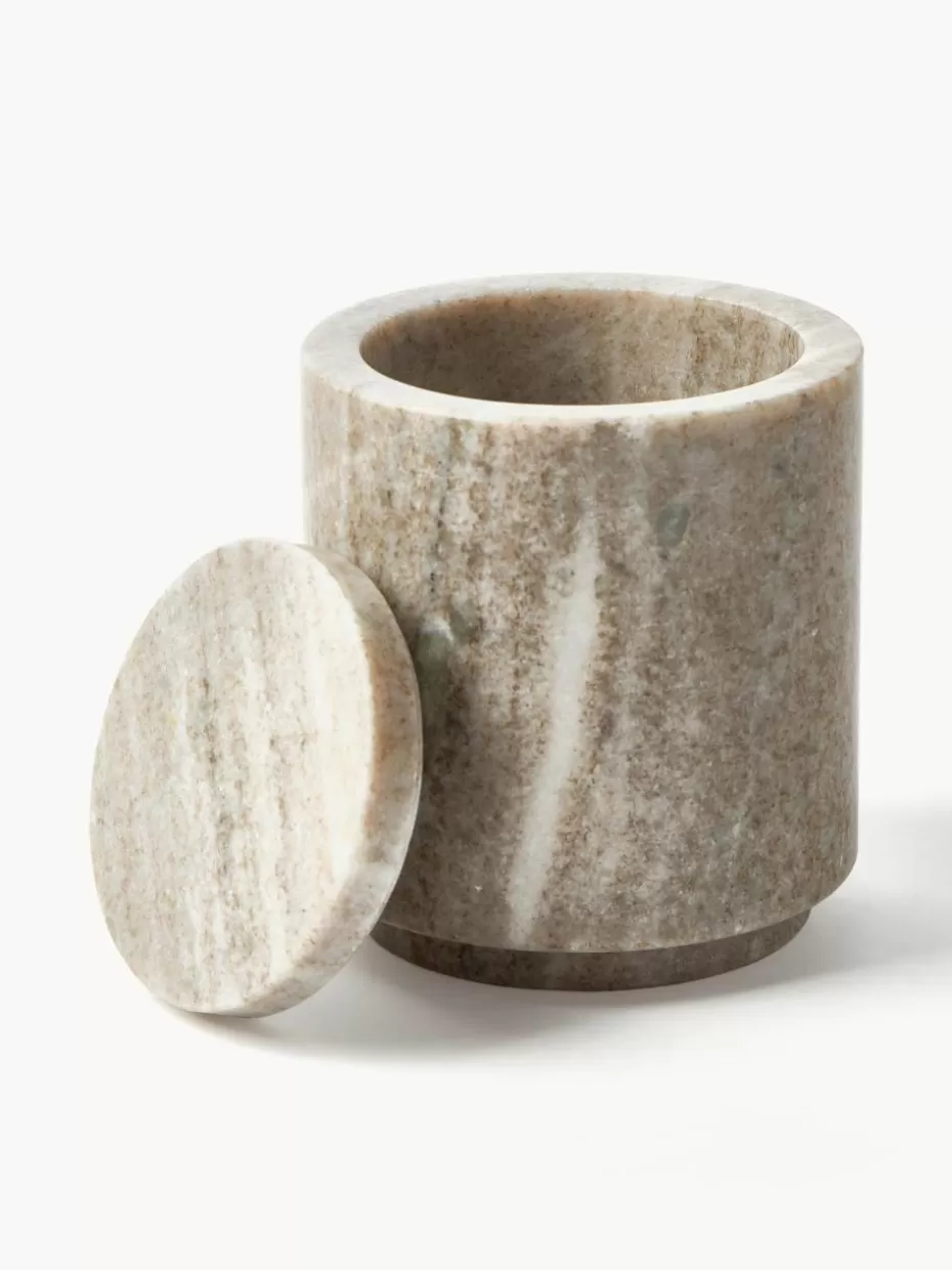 Dosen & Schmuckkästchen | Badaufbewahrung-Westwing Collection Marmor-Aufbewahrungsdose Simba, H 14 cm Beige, marmoriert