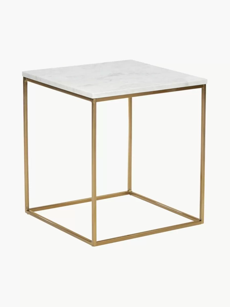 Beistelltische-Westwing Collection Marmor-Beistelltisch Alys Weiß marmoriert, Goldfarben