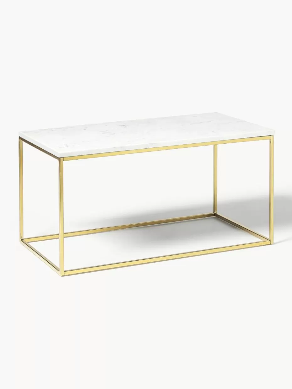 Couchtische-Westwing Collection Marmor-Couchtisch Alys Weiß marmoriert, Goldfarben