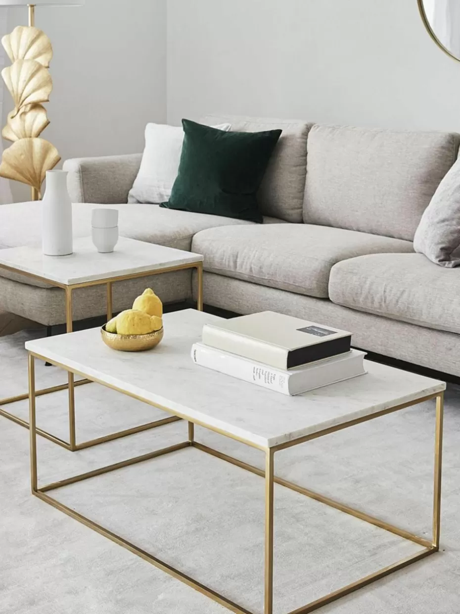 Couchtische-Westwing Collection Marmor-Couchtisch Alys Weiß marmoriert, Goldfarben