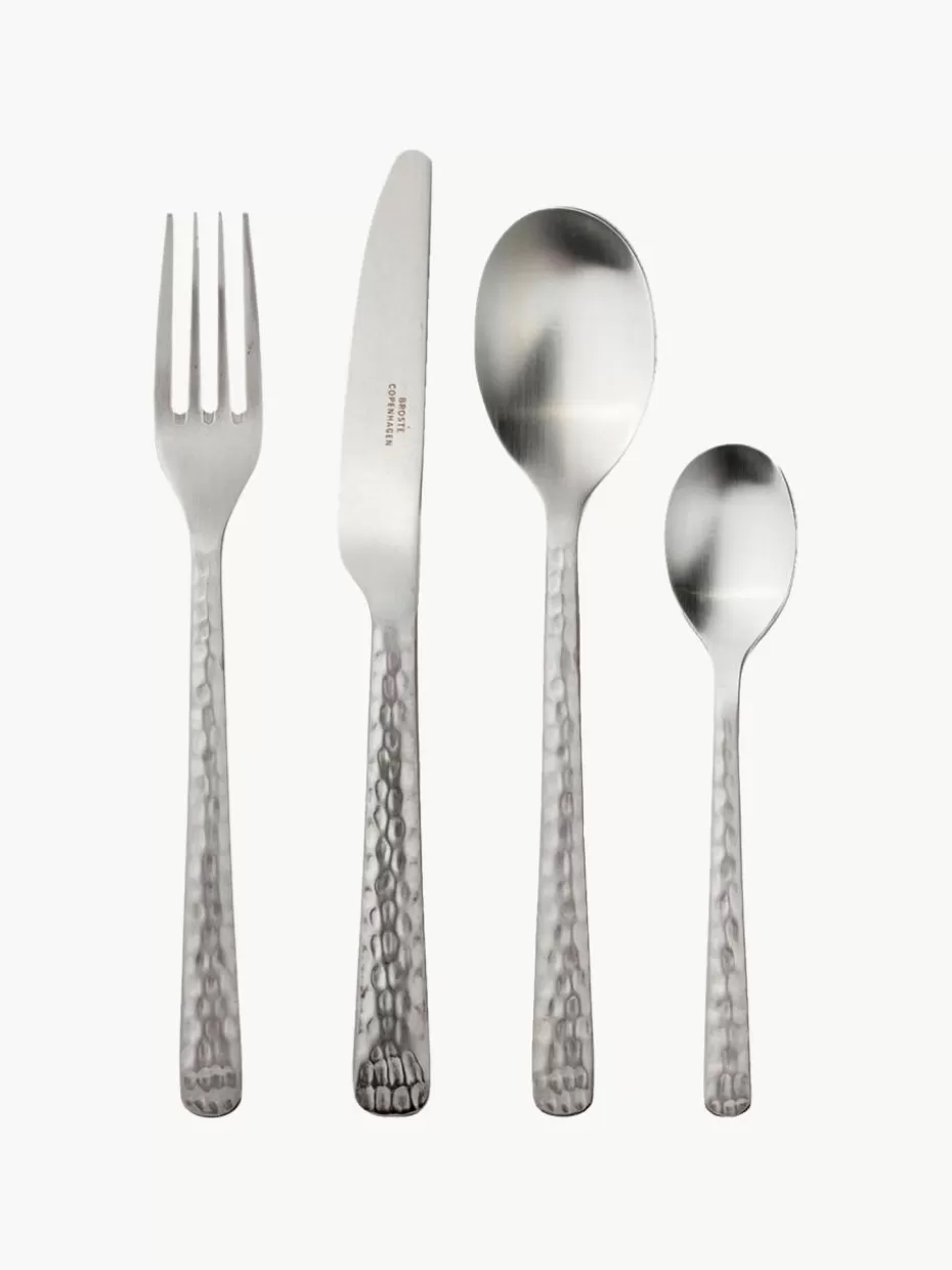 Besteck-Sets-Broste Copenhagen Matt gebürstetes Besteck-Set Hune mit gehämmerten Griffen, 4 Personen (16-tlg.)