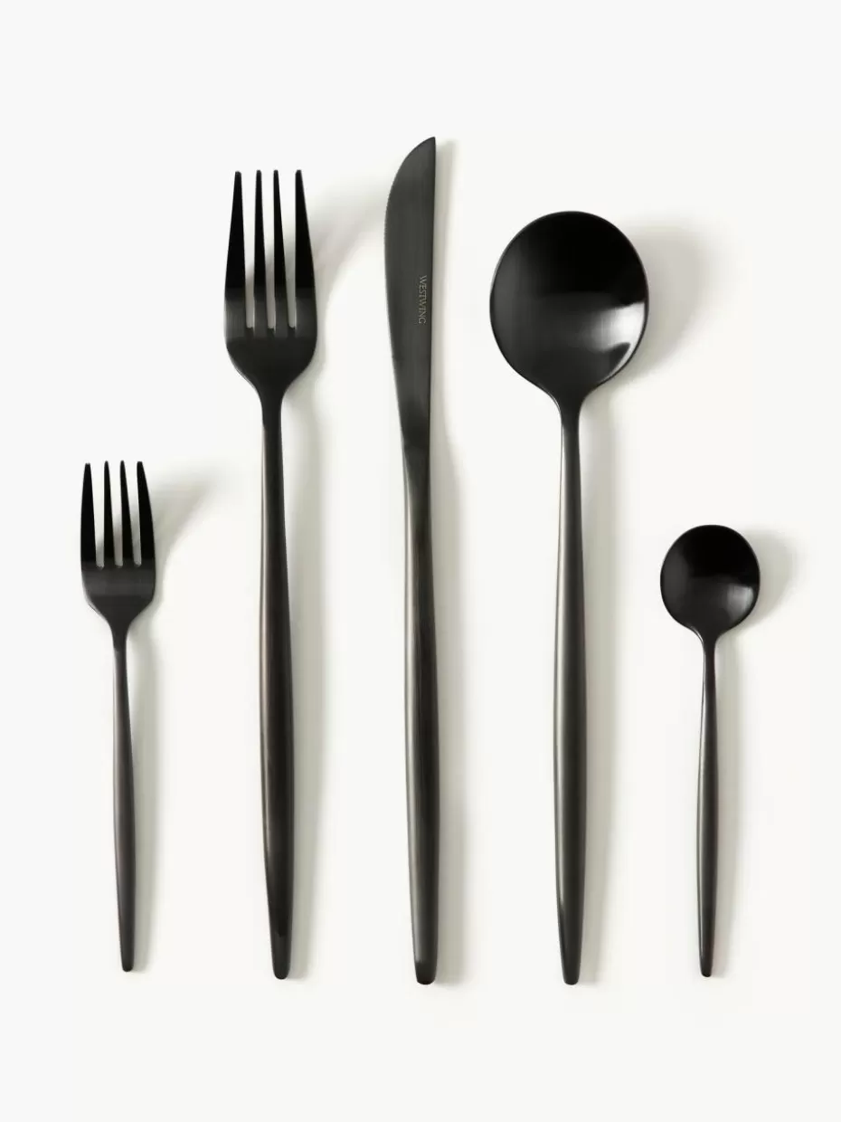 Weihnachtsgeschirr | Nordic Celebrations-Westwing Collection Matt gebürstetes Besteck-Set Shimmer, in verschiedenen Setgrößen Schwarz, matt