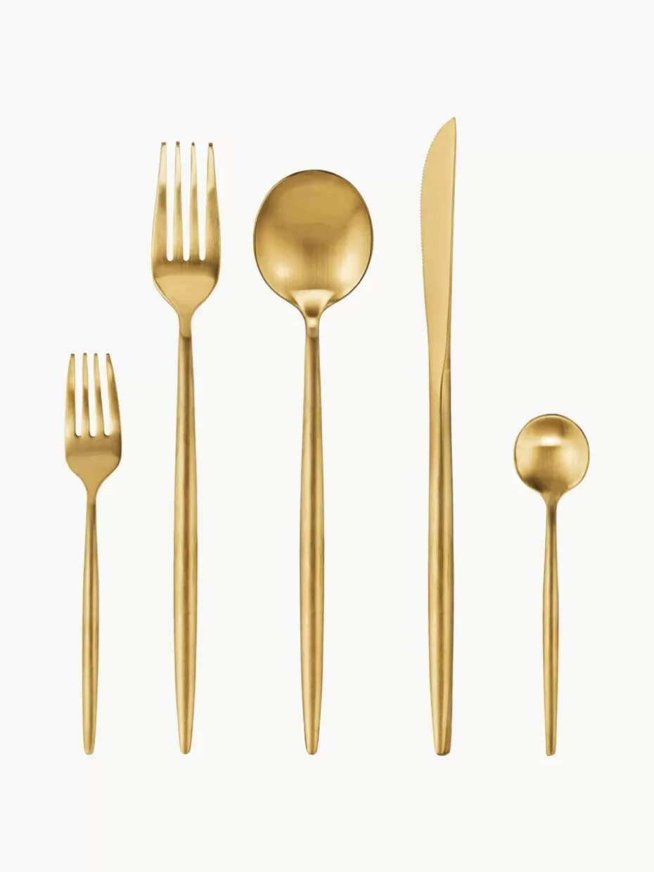Weihnachtsgeschirr | Besteck-Sets-Westwing Collection Matt gebürstetes Besteck-Set Shimmer, in verschiedenen Setgrößen Goldfarben, matt